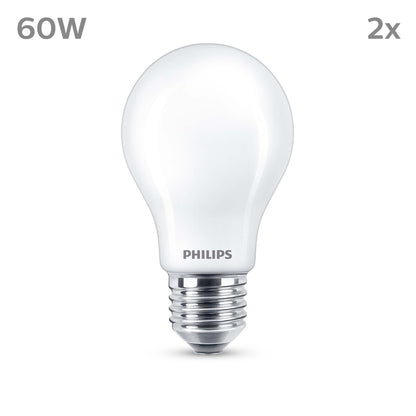 Philips Classic LED E27 Lampe, 60W, matt, warmweiß, nicht dimmbar, Doppelpack