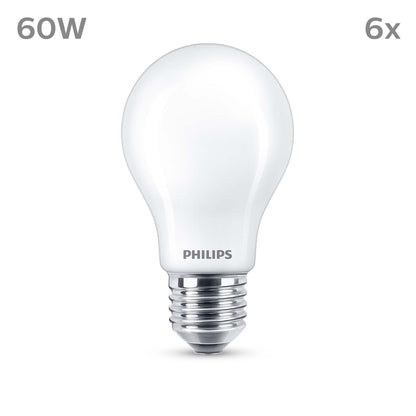 Philips Classic LED E27 Lampe, 60W, matt, warmweiß, nicht dimmbar, 6er Pack