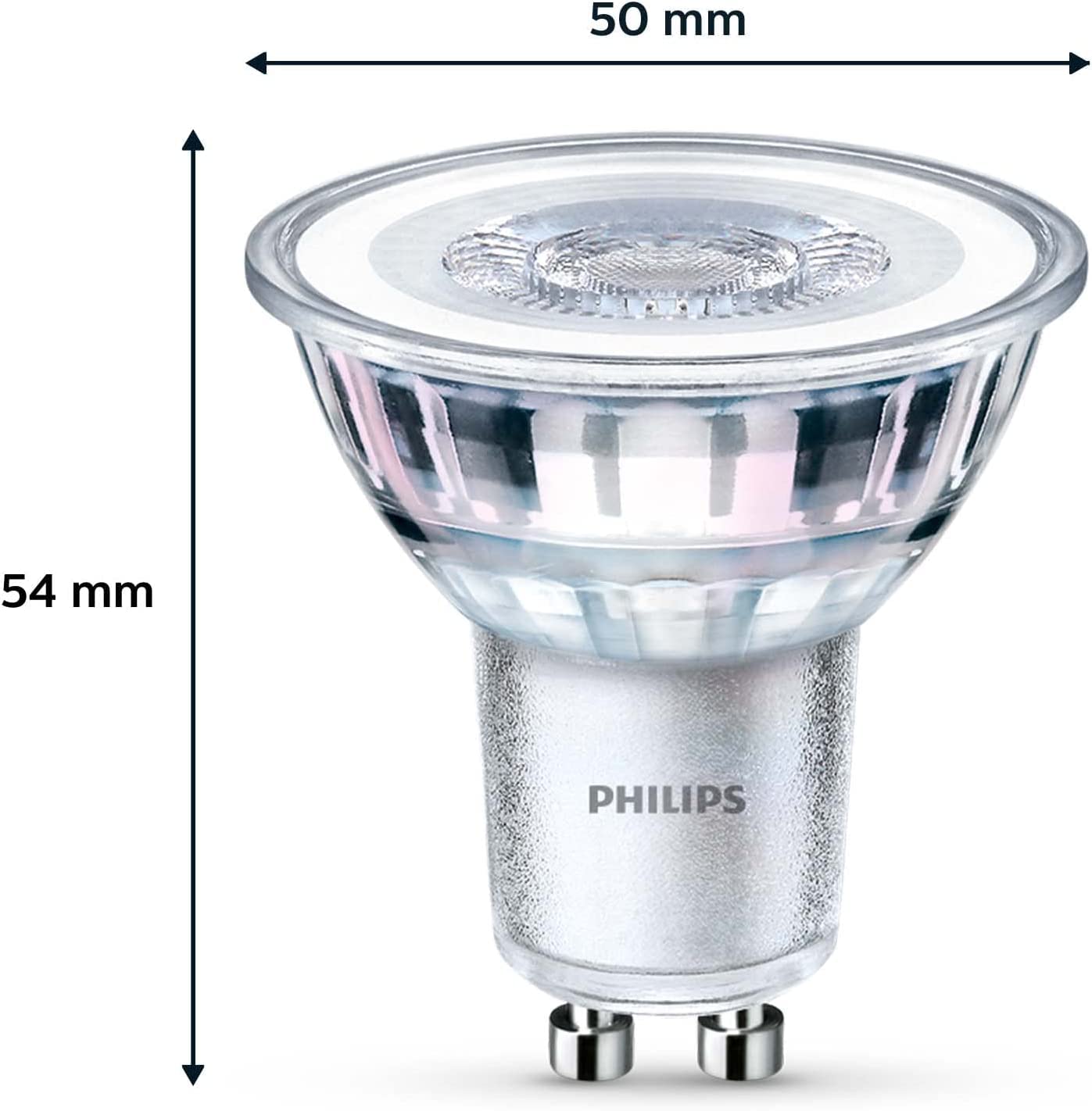 Philips LED Classic GU10 Lampen 6-er Pack (50 W), Reflektor LED Spots mit warmweißem Licht, energiesparende Lampen mit langer Nutzlebensdauer, Warmweiß