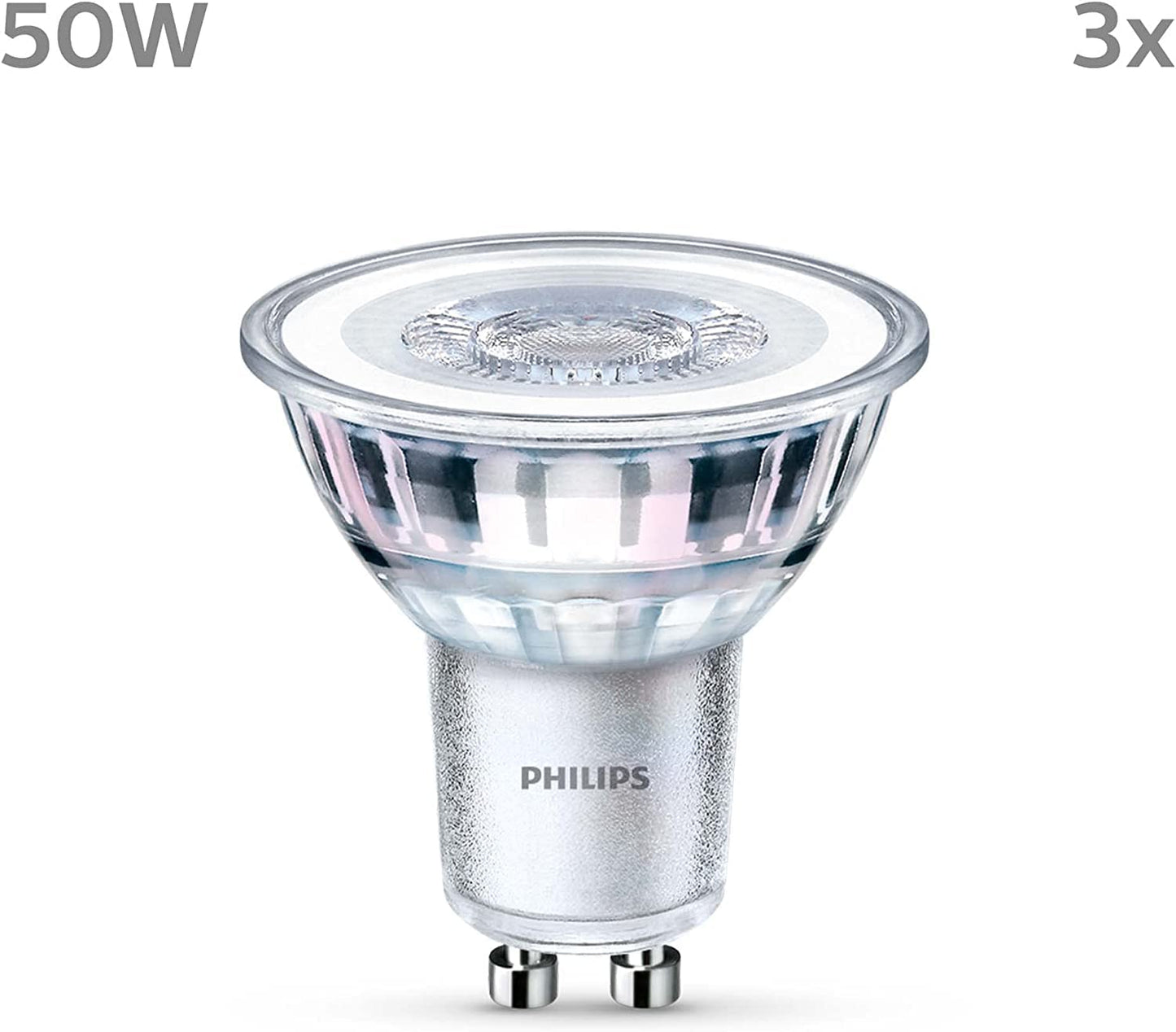 PHILIPS LED Classic GU10 Lampen 3-er Pack (50 W), Reflektor LED Spots mit warmweißem Licht, energiesparende Lampen mit langer Nutzlebensdauer, Warmweiß