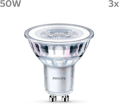 PHILIPS LED Classic GU10 Lampen 3-er Pack (50 W), Reflektor LED Spots mit warmweißem Licht, energiesparende Lampen mit langer Nutzlebensdauer, Warmweiß