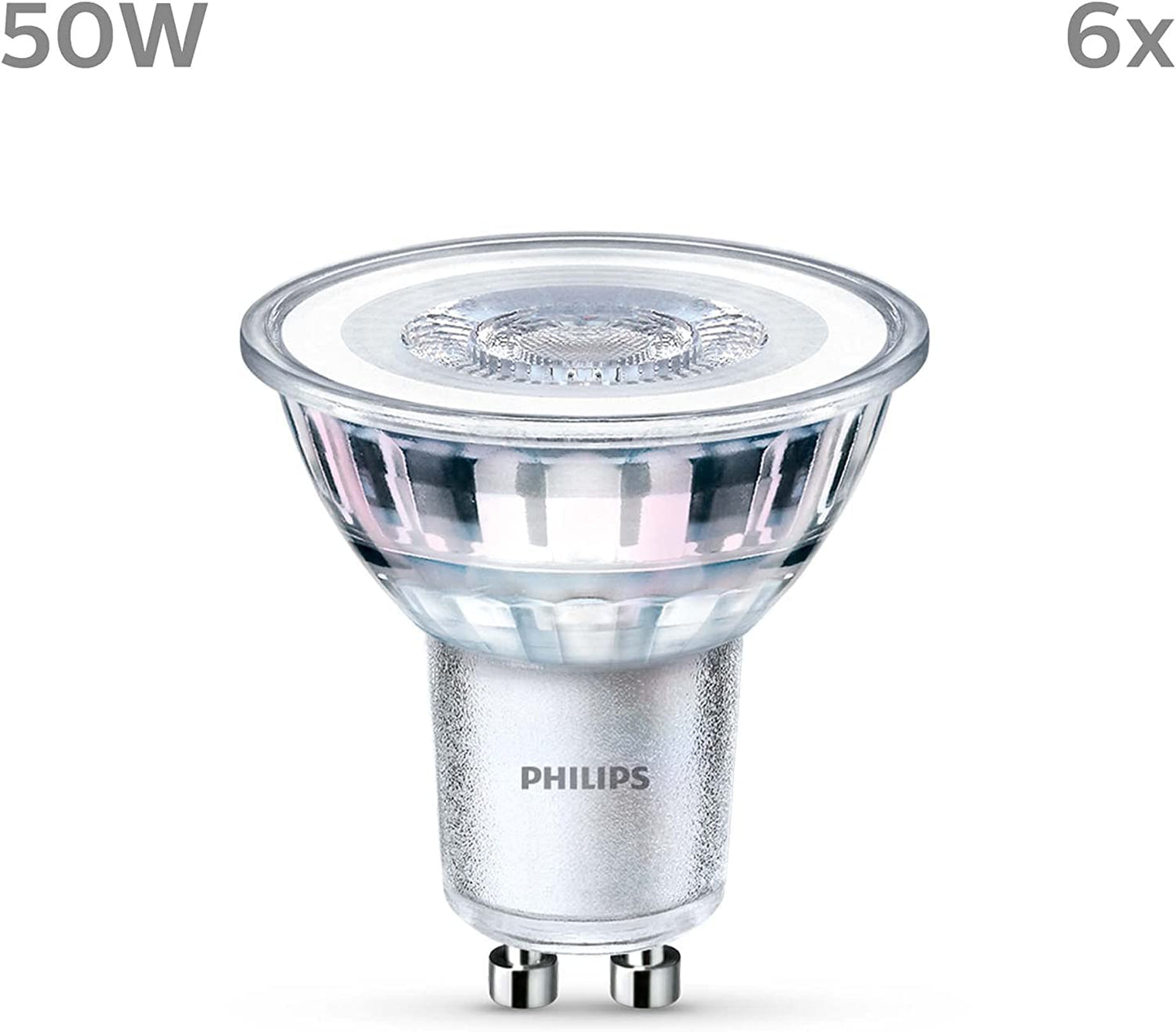 Philips LED Classic GU10 Lampen 6-er Pack (50 W), Reflektor LED Spots mit warmweißem Licht, energiesparende Lampen mit langer Nutzlebensdauer, Warmweiß