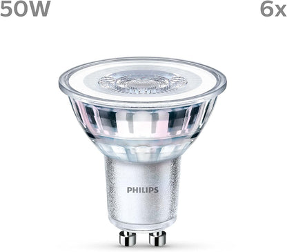 Philips LED Classic GU10 Lampen 6-er Pack (50 W), Reflektor LED Spots mit warmweißem Licht, energiesparende Lampen mit langer Nutzlebensdauer, Warmweiß