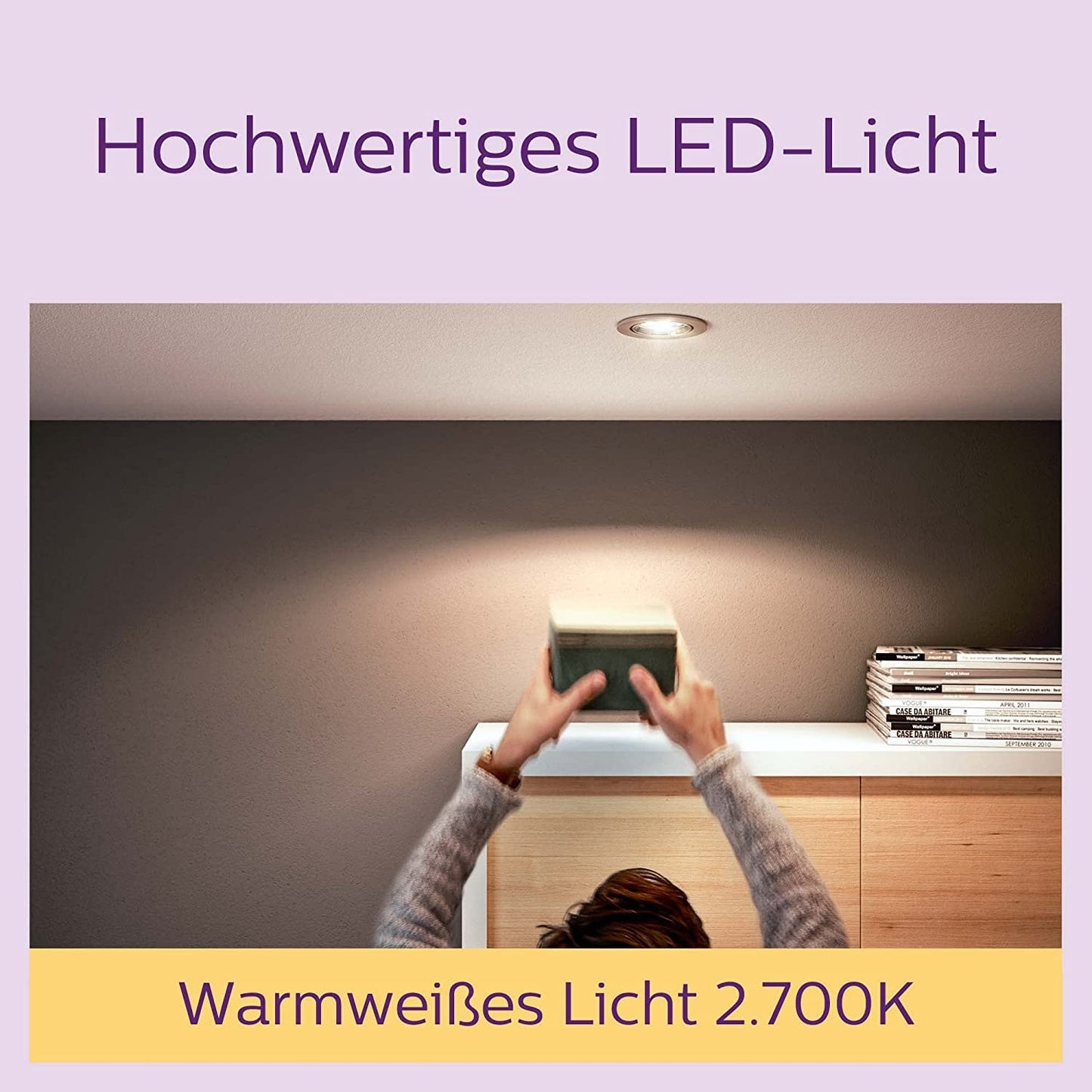 Philips LED Classic GU10 Lampen 6-er Pack (50 W), Reflektor LED Spots mit warmweißem Licht, energiesparende Lampen mit langer Nutzlebensdauer, Warmweiß
